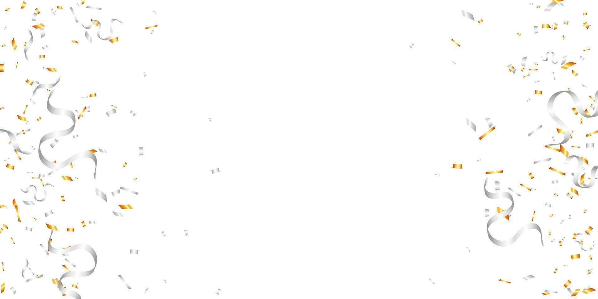 party, decoration and holiday with gold confetti and silver ribbons background vector