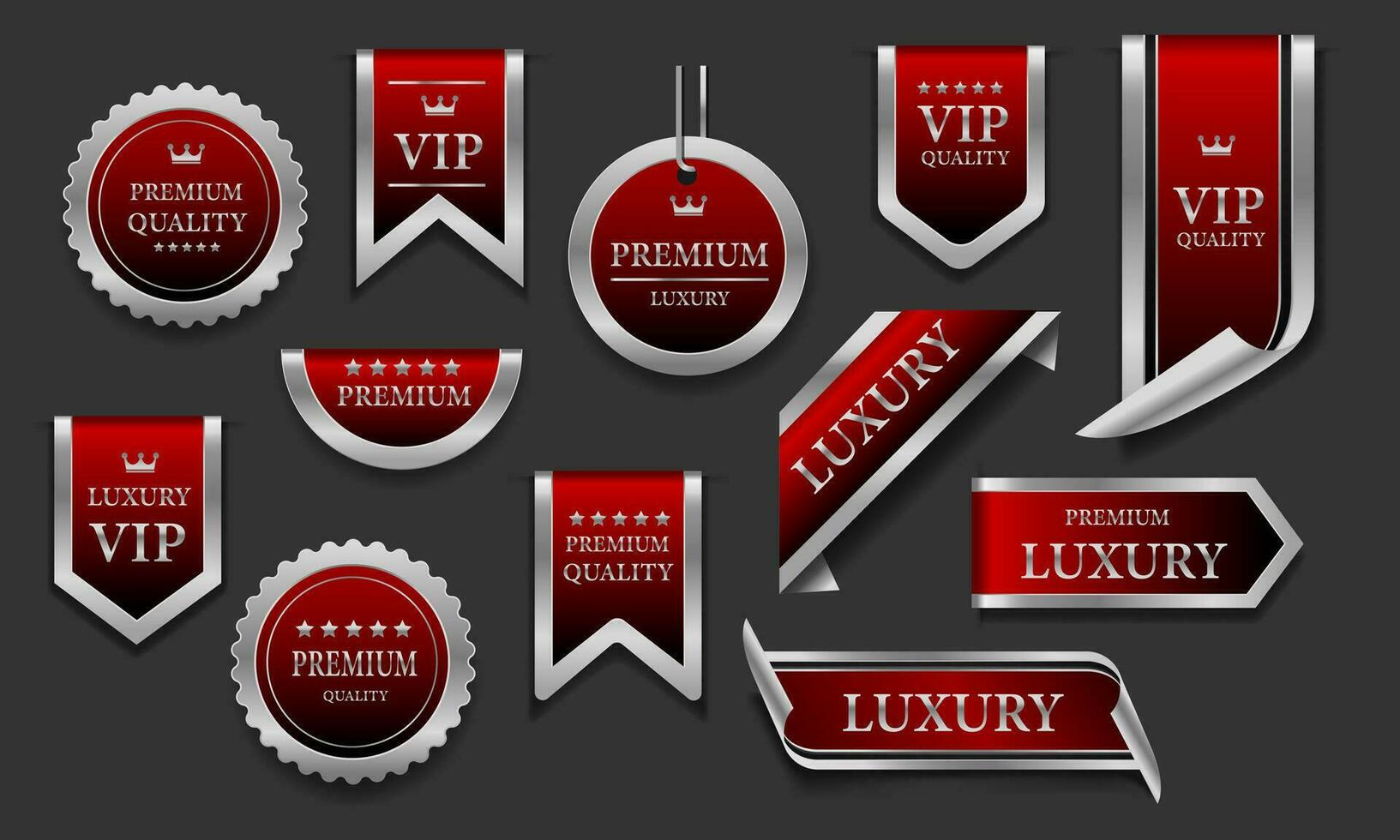 Red silver luxury premium quality label badges on grey background vector