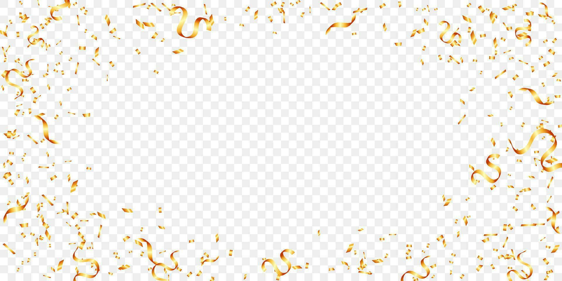 frame shiny golden confetti and tinsel isolated festive background vector illustration. for surprise party, celabration, carnival, birthday, casino and holiday