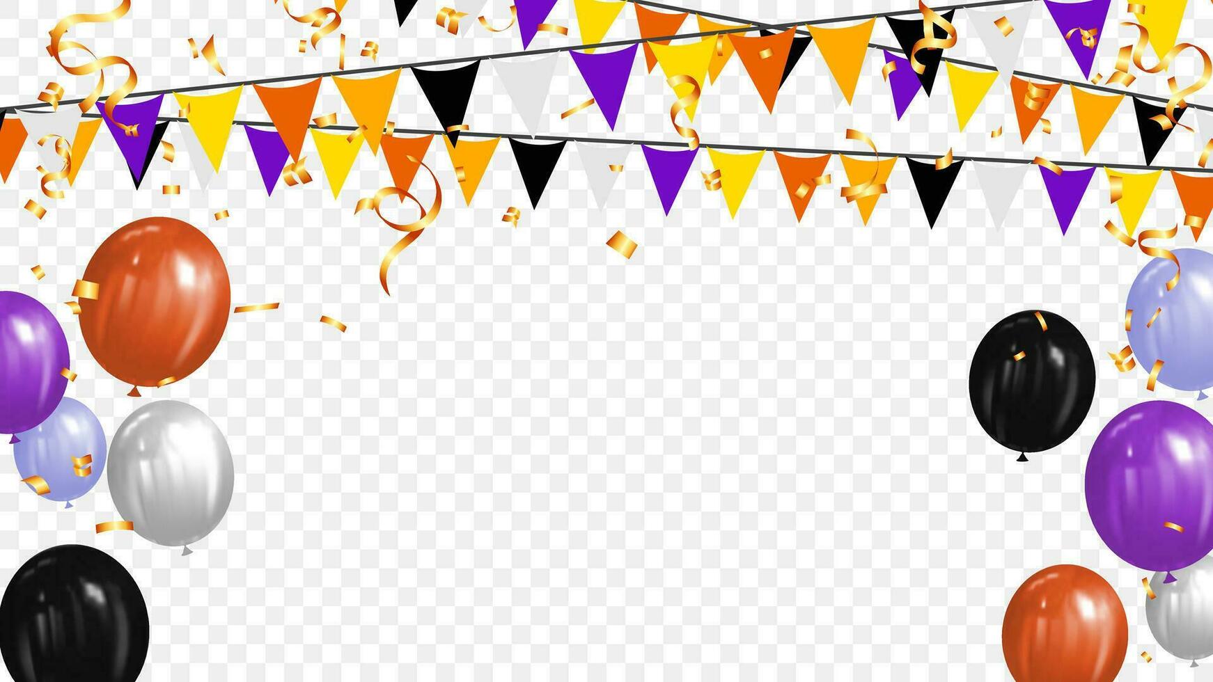 halloween party flags, balloon and confetti background. vector illustration