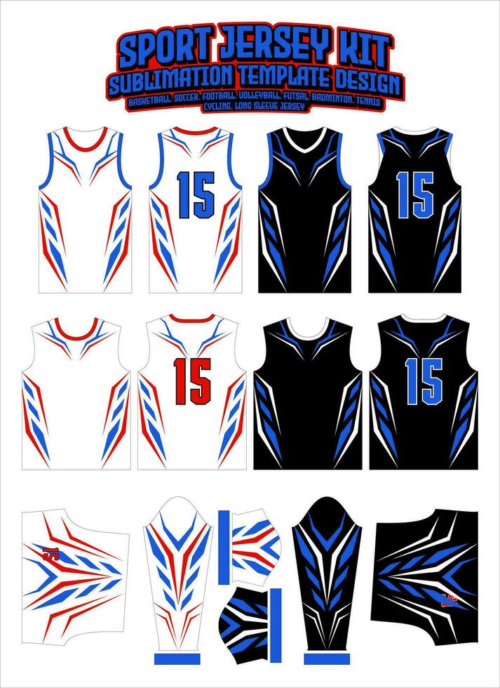 Red Blue Sporty Jersey Design Sportswear Layout Template vector