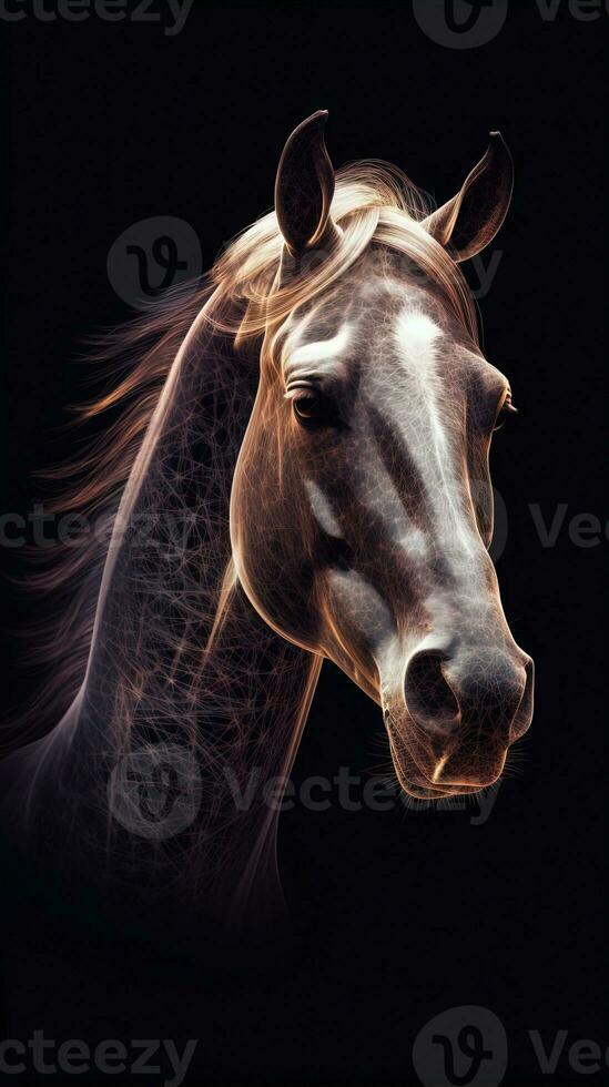 Majestic Horse in Double Exposure Style on Dark Background Generative AI photo