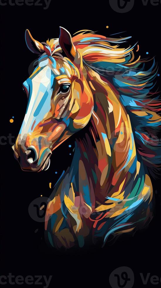 Pop Art Horse on Dark Background Generative AI 29970901 Stock Photo at