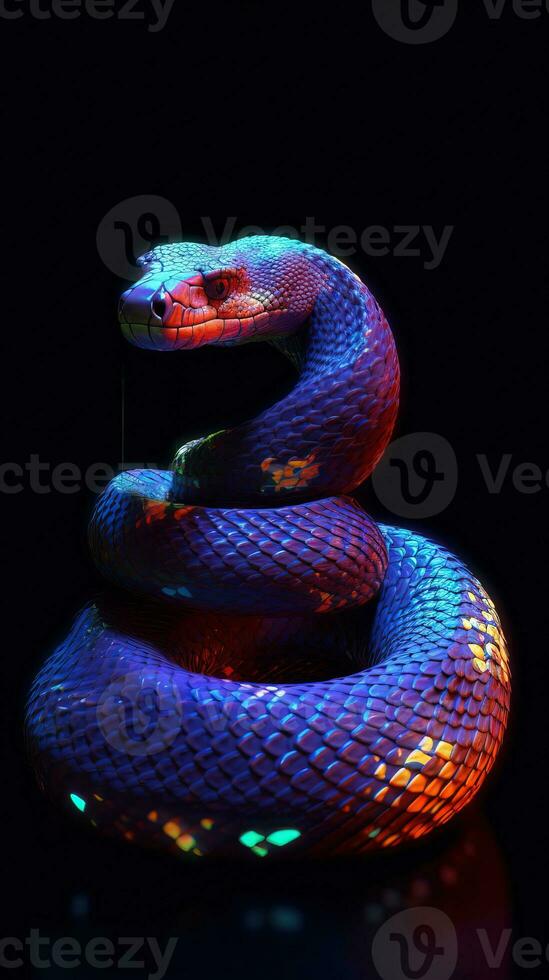 Glitching Snake on Dark Background Generative AI photo