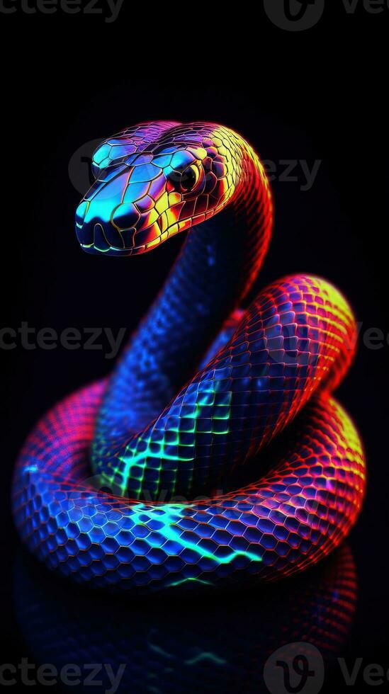 Neon Snake on Dark Background Generative AI photo