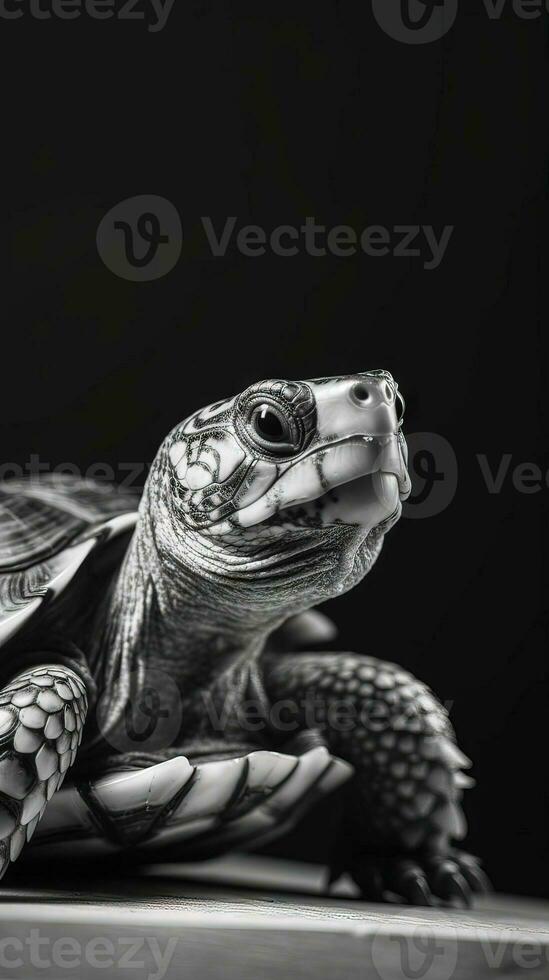 Black and White Turtle on Dark Background Generative AI photo