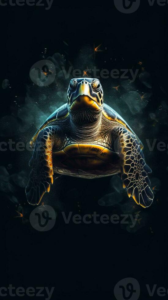 Minimalist Turtle on Dark Background Generative AI photo
