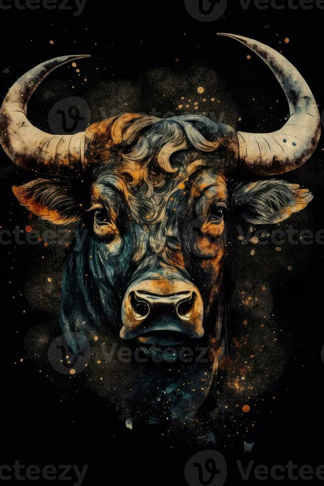 Taurus Zodiac Sign on a Starry Night Background photo