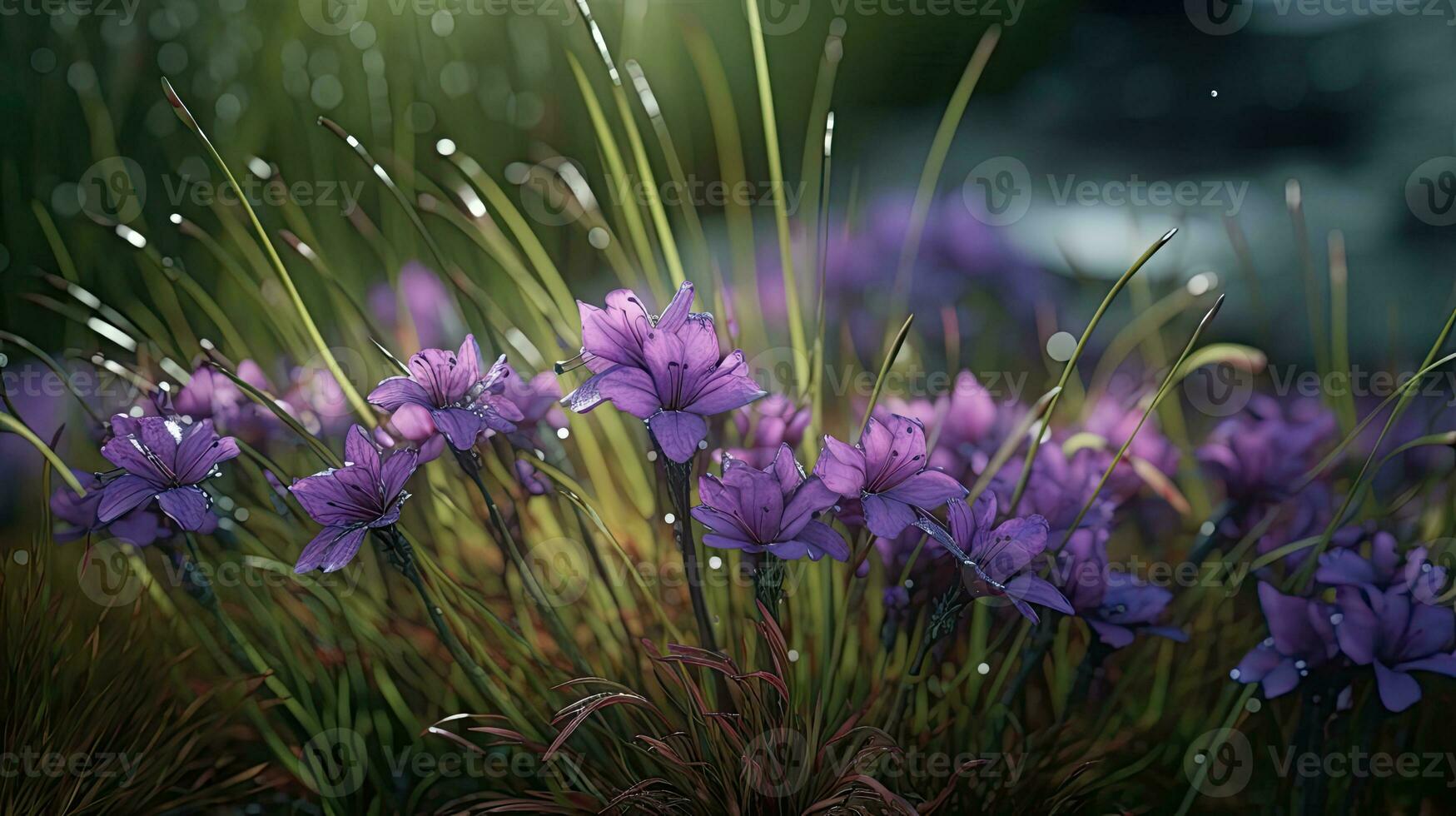 Purple Wildflowers in a Cinematic Grass Field photo