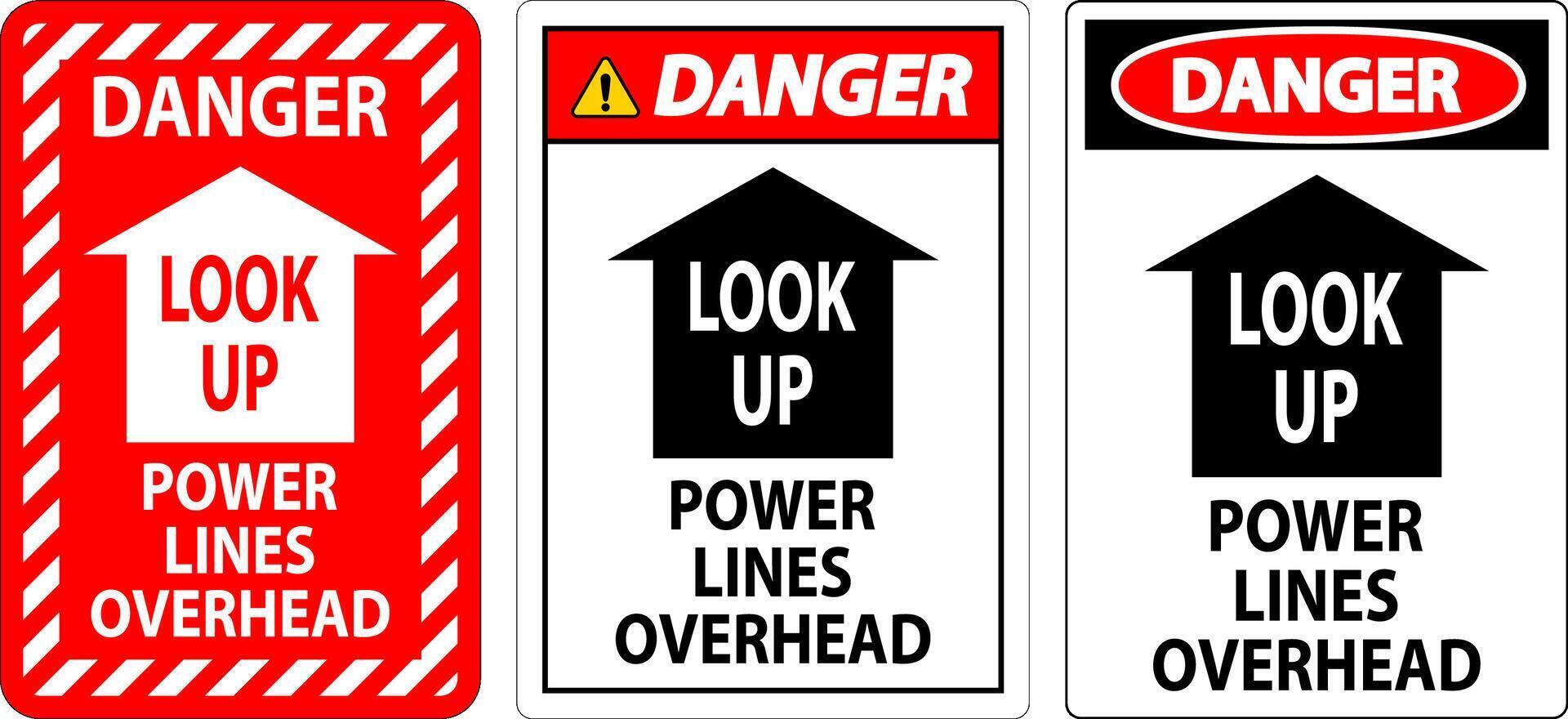 Electrical Safety Sign Danger Look Up, Power Lines Overhead vector