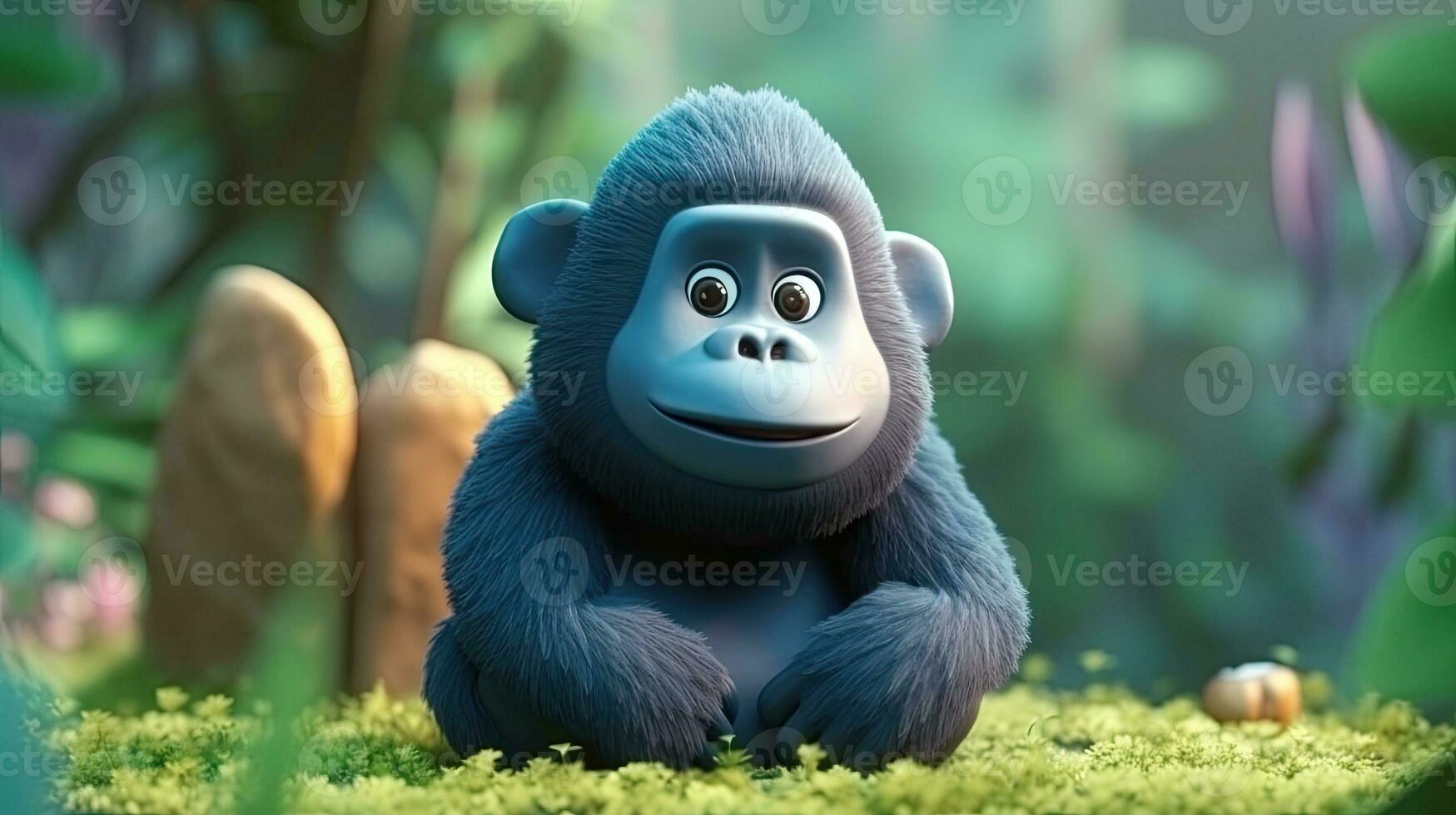 simpático gorila dibujos animados personaje en naturaleza foto