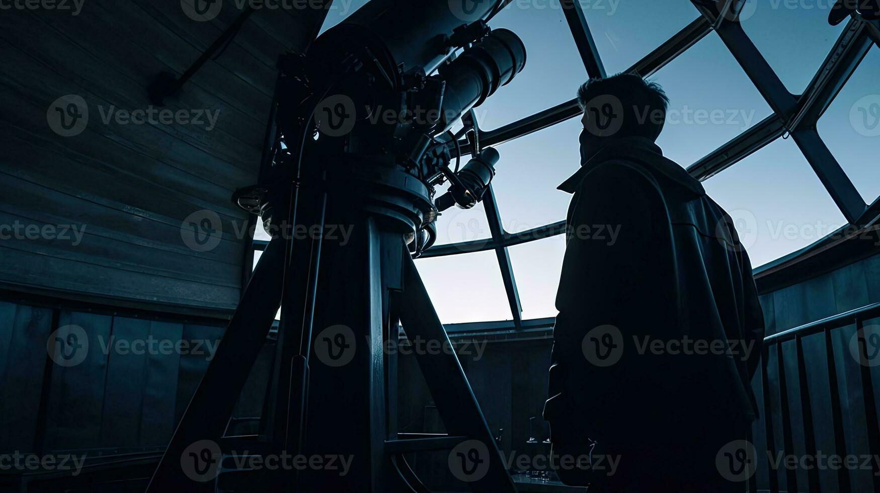 Observing the Universe A Figure Peering Through a Telescope in an Observatory photo