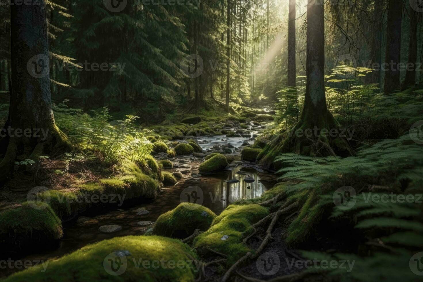 Swaying Tall Trees in a Serene Forest Perfect for NatureThemed Invitations Generative AI photo