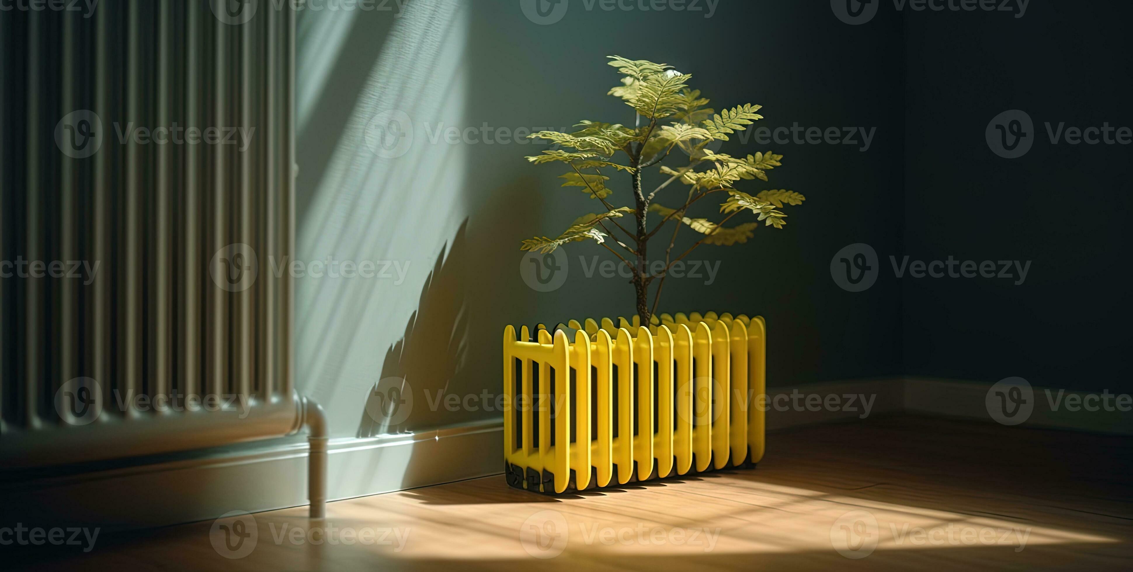 Small Tree Planted in Radiator of Air Conditioner with Light Green and