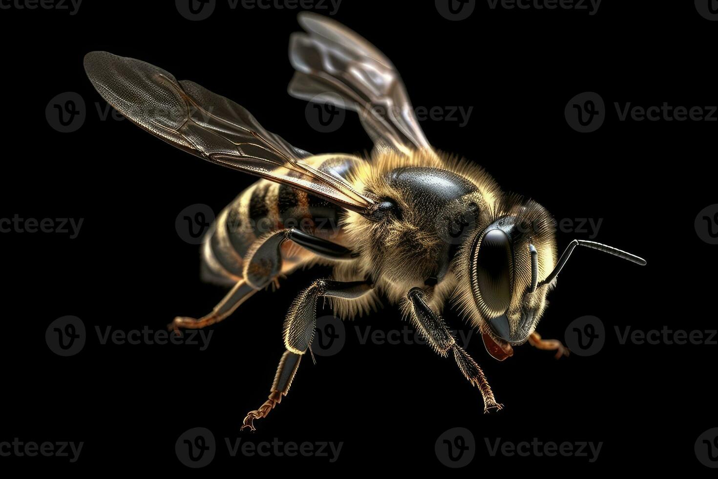 Incredible Macro Shot of a Bee in Flight on Transparent Background photo