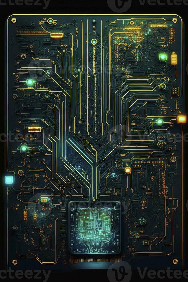 Futuristic Electronic Circuit Board Background for Technology Presentations photo