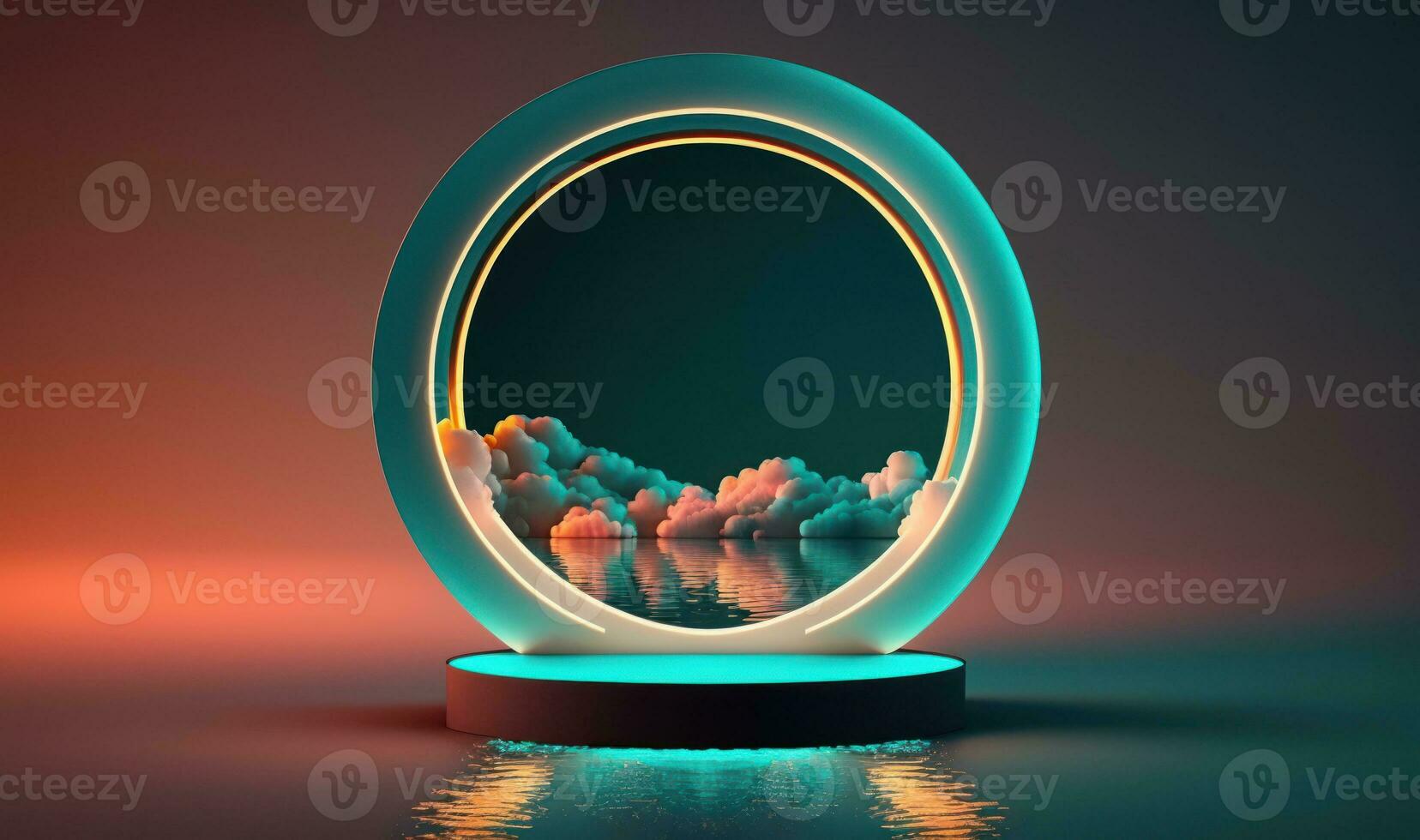 Illuminated Geometric Clouds with Neon Frame photo