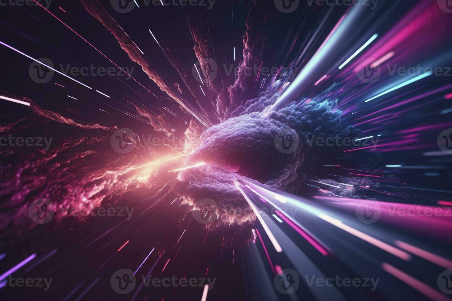 Cosmic Explosion Abstract Pink and Blue Light Trail Jumping into Another Galaxy photo