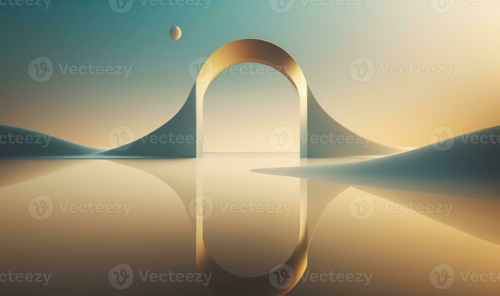Surreal Nordic Seascape with Mirror Arch and Calm Water photo