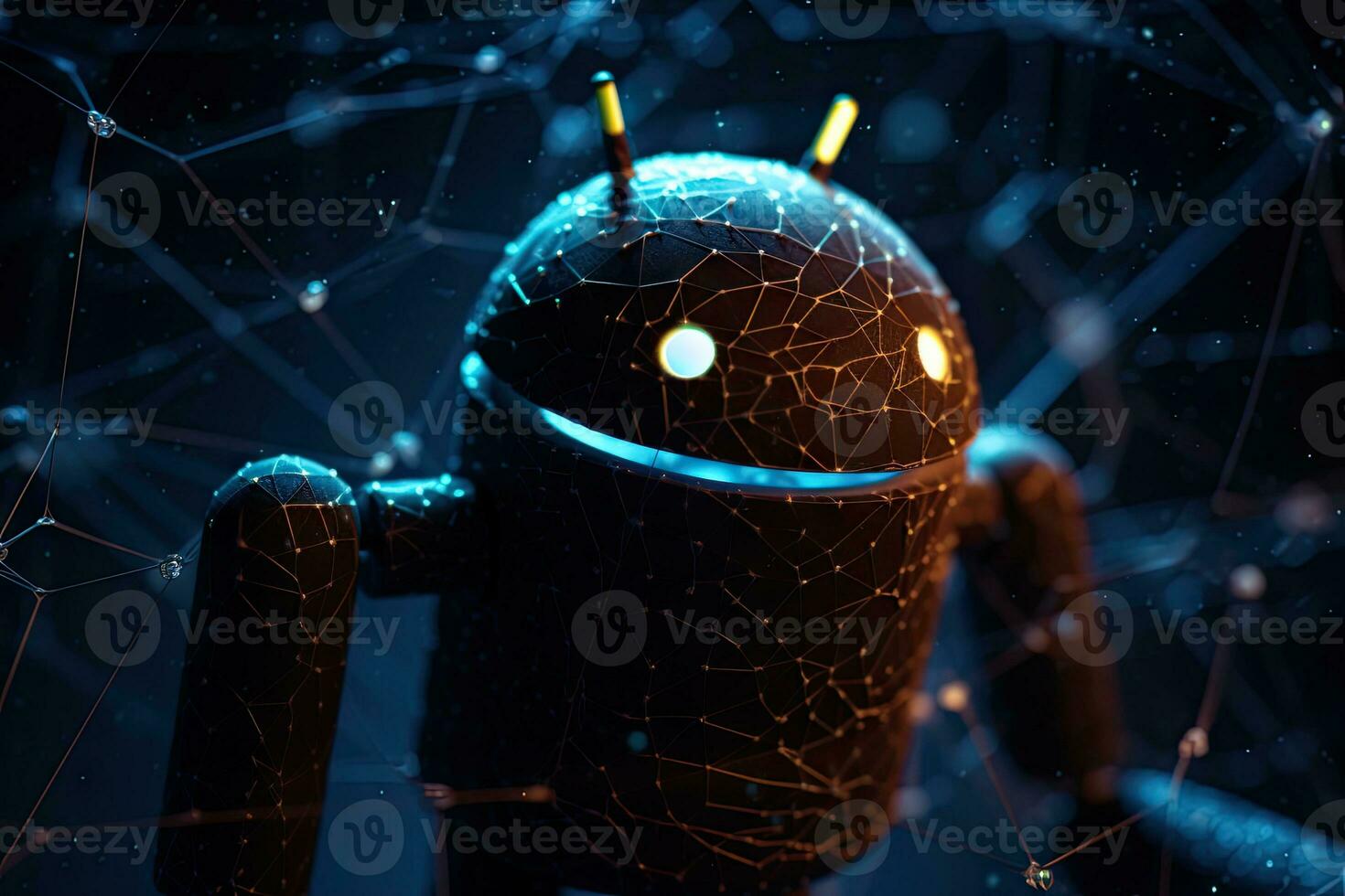 Android and Neural Network in Space Futuristic Technology Concept photo