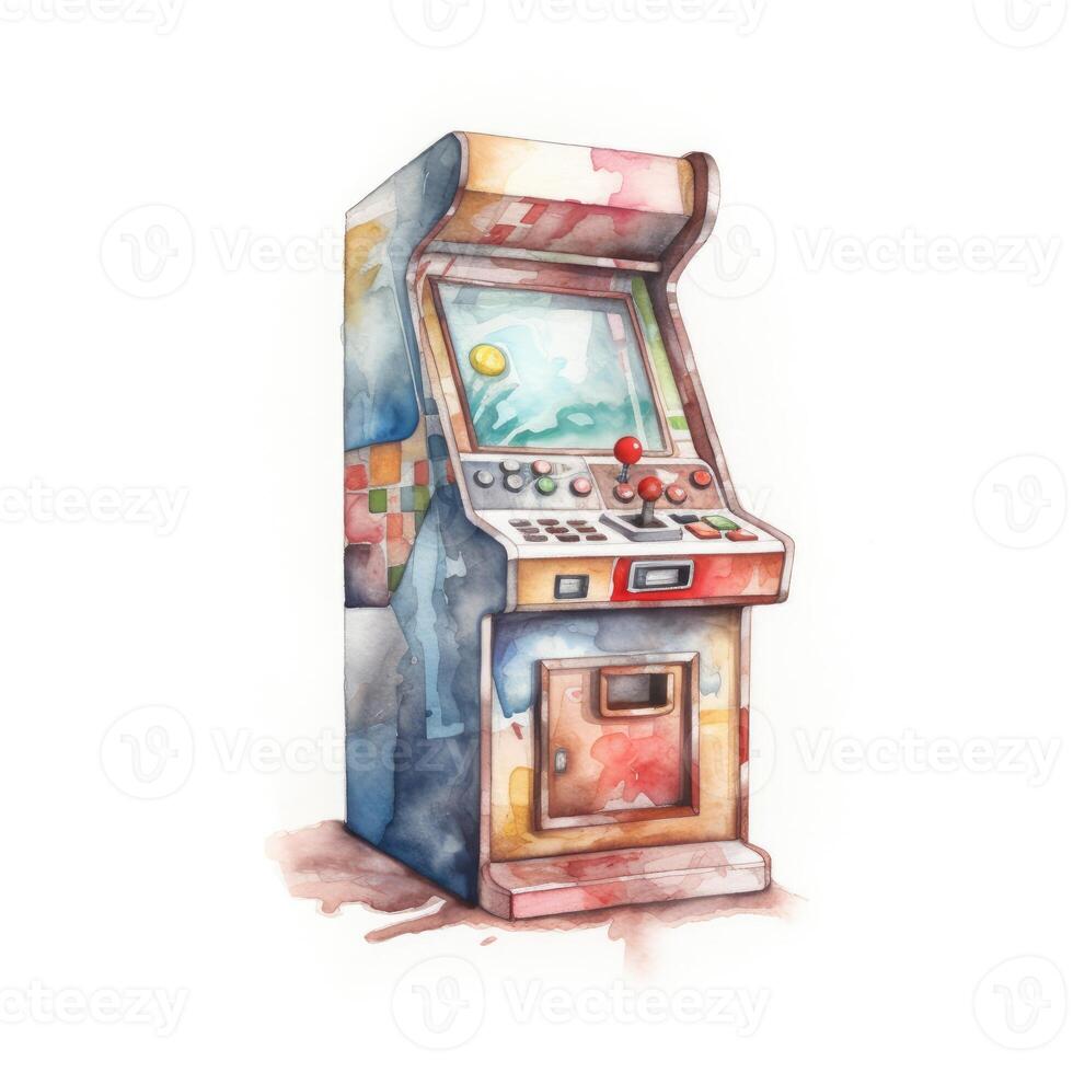 Colorful Watercolor Arcade Game on White Background photo