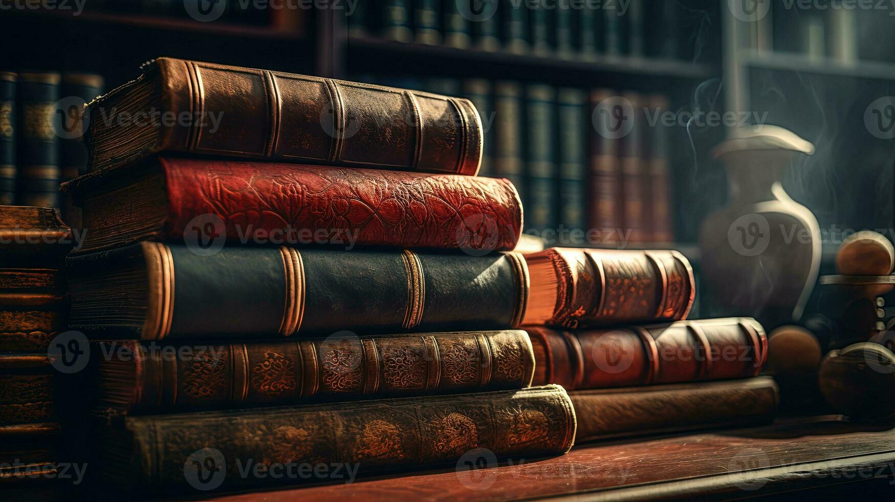 Vintage Leather Books in Library A Perfect Banner for Book Lovers