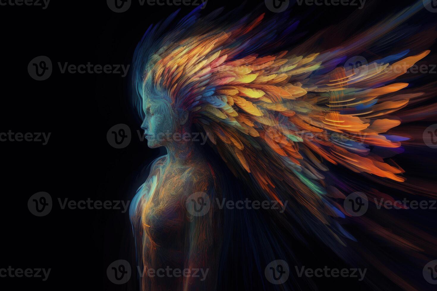 Heavenly Guardian Abstract Digital Archangel with Gothic Wings photo