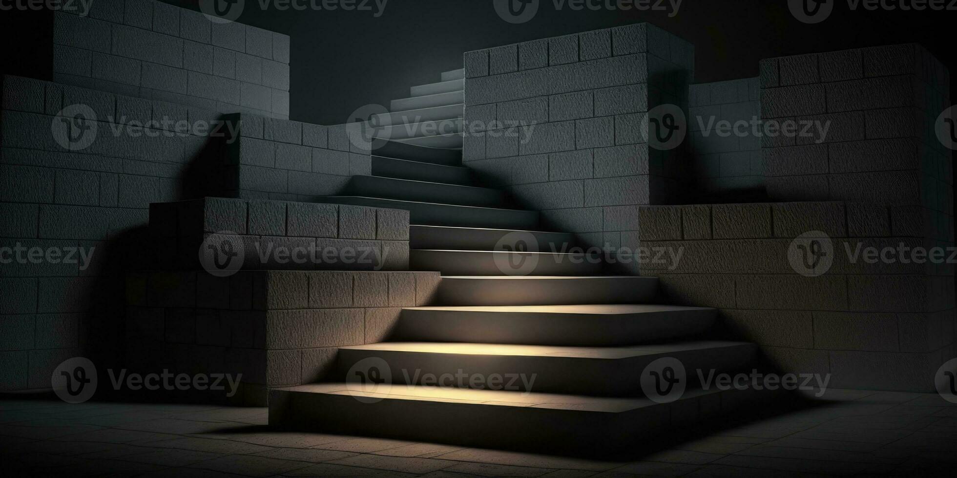 Mysterious Stone Stairs with Abstract Light Steps in the Dark photo