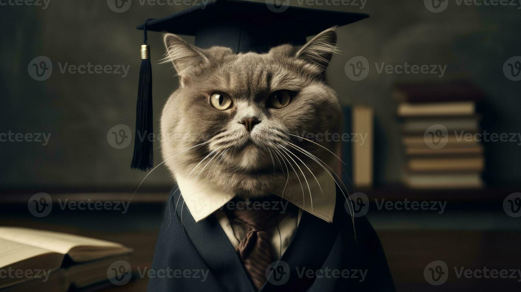Felino Academe The Educated Cat Professor Heading Off to Class with a Book photo