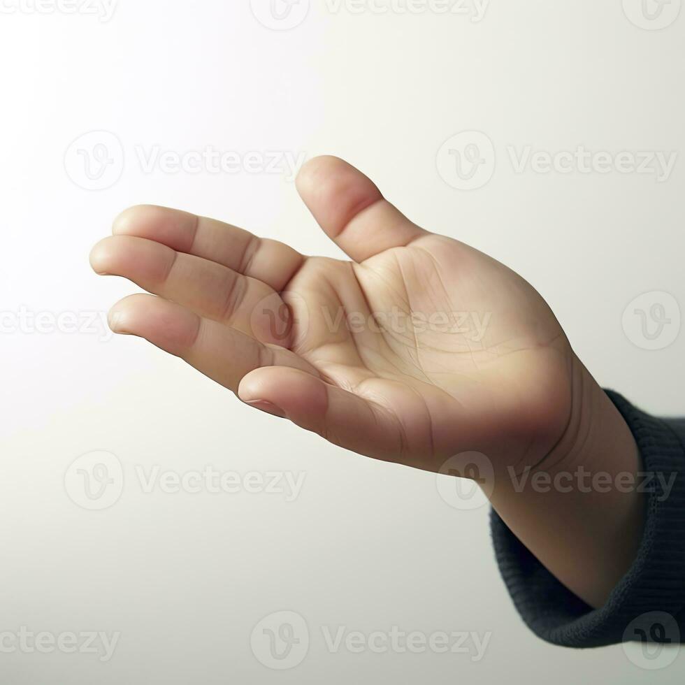 Small Object Held by Childs Hand on White Background photo