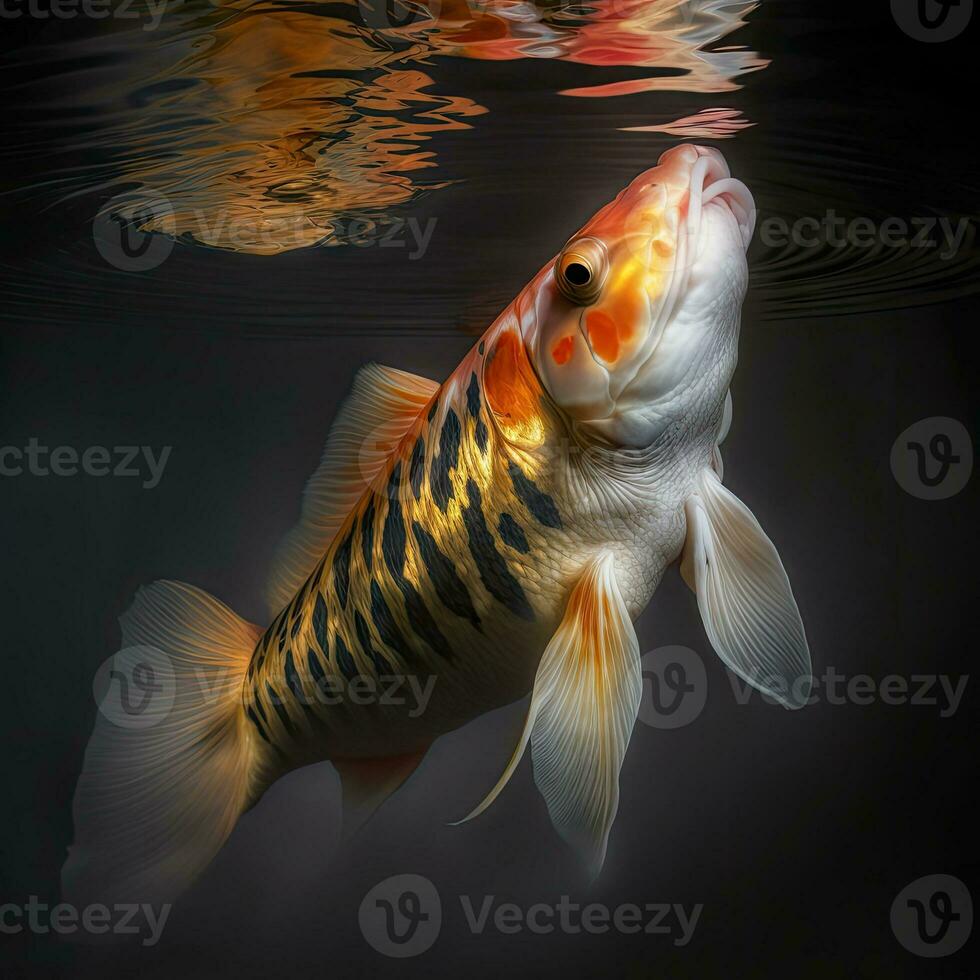 Solitude of a Koi Fish in Black Background photo