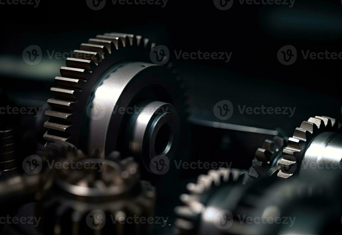 Mechanical Abstraction CloseUp of Gears and Gear Shaft in Dark and Light Gray photo