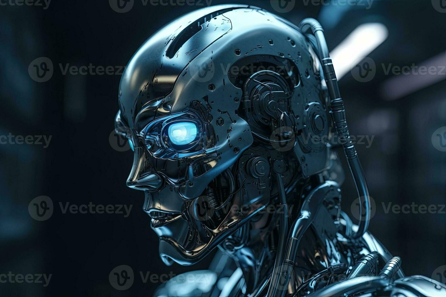 Digital Brain CloseUp Portrait of Android Artificial Intelligence Concept photo