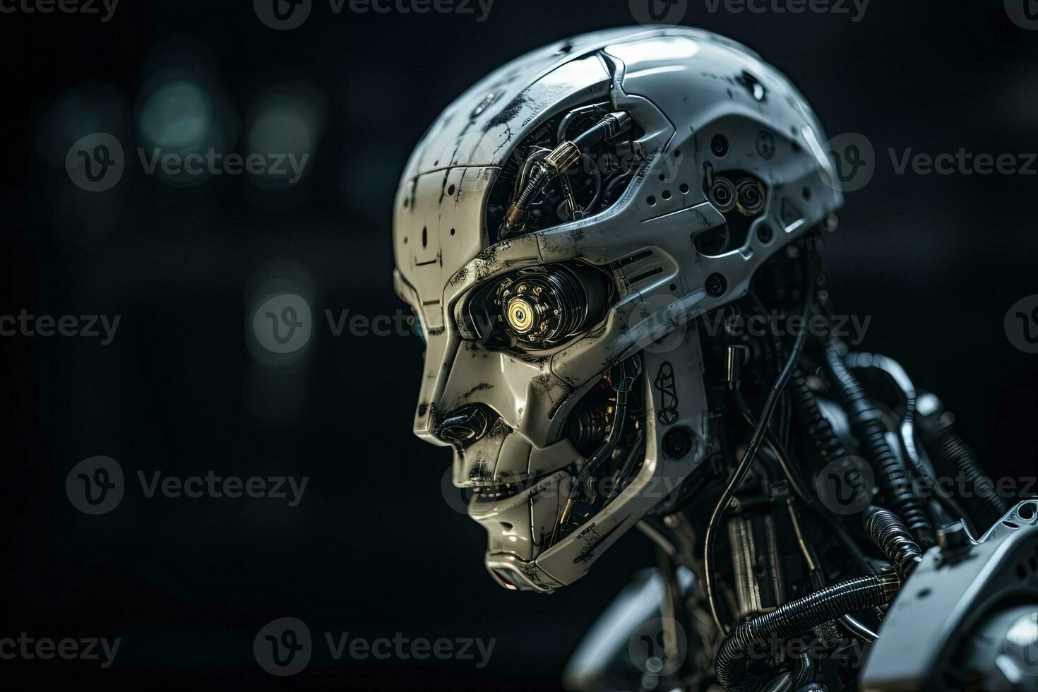 Digital Brain CloseUp Portrait of Android Artificial Intelligence Robot Head photo