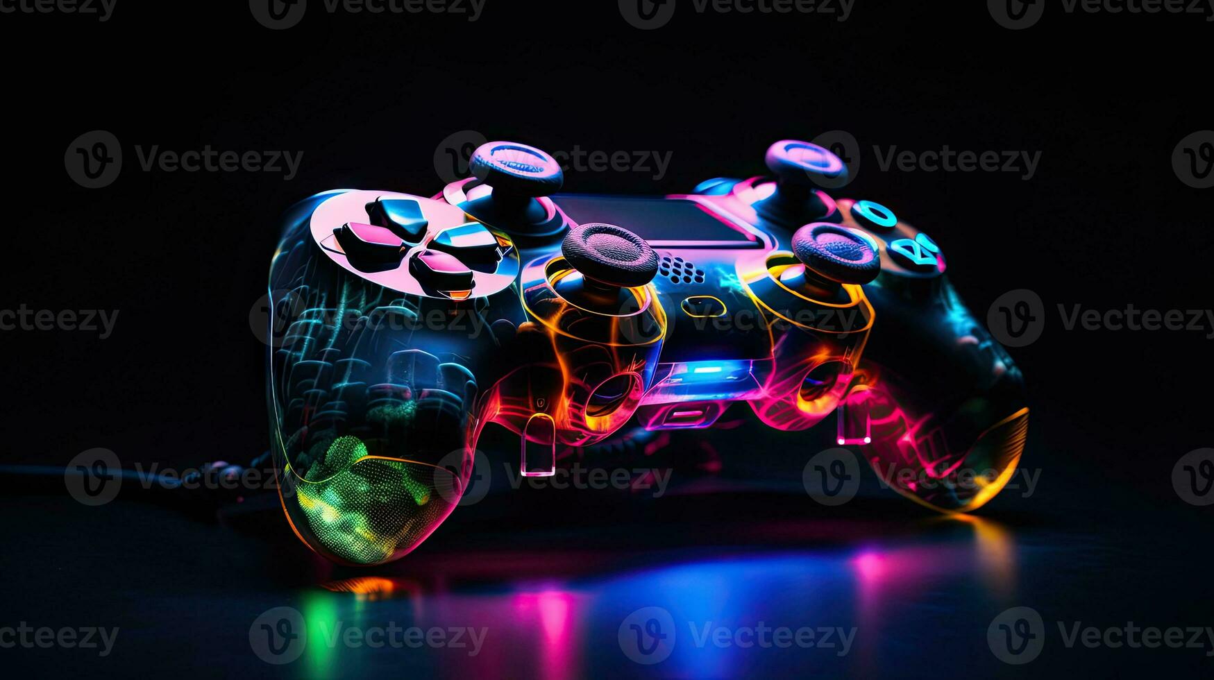 Vibrant Gaming Controller on Dark Background for Gamers Generative AI photo