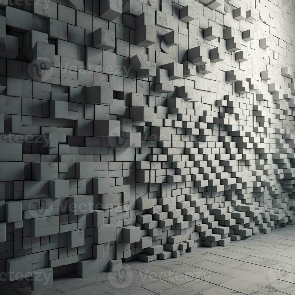 Futuristic Mosaic Wall with Stacked 3D Bricks photo