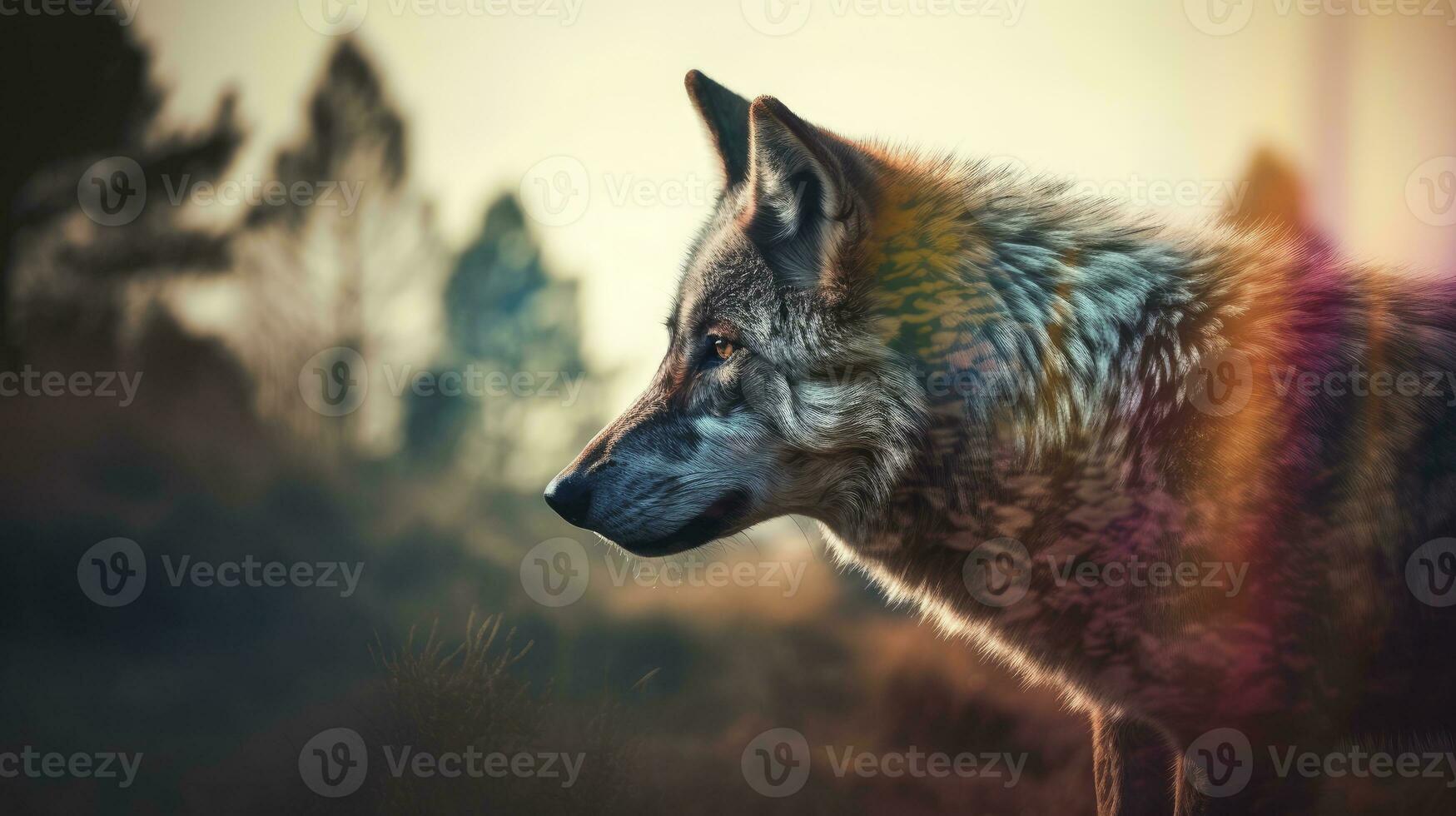 Wildlife in Harmony A Colorful Double Exposure Illustration of Animals in their Natural Habitat photo