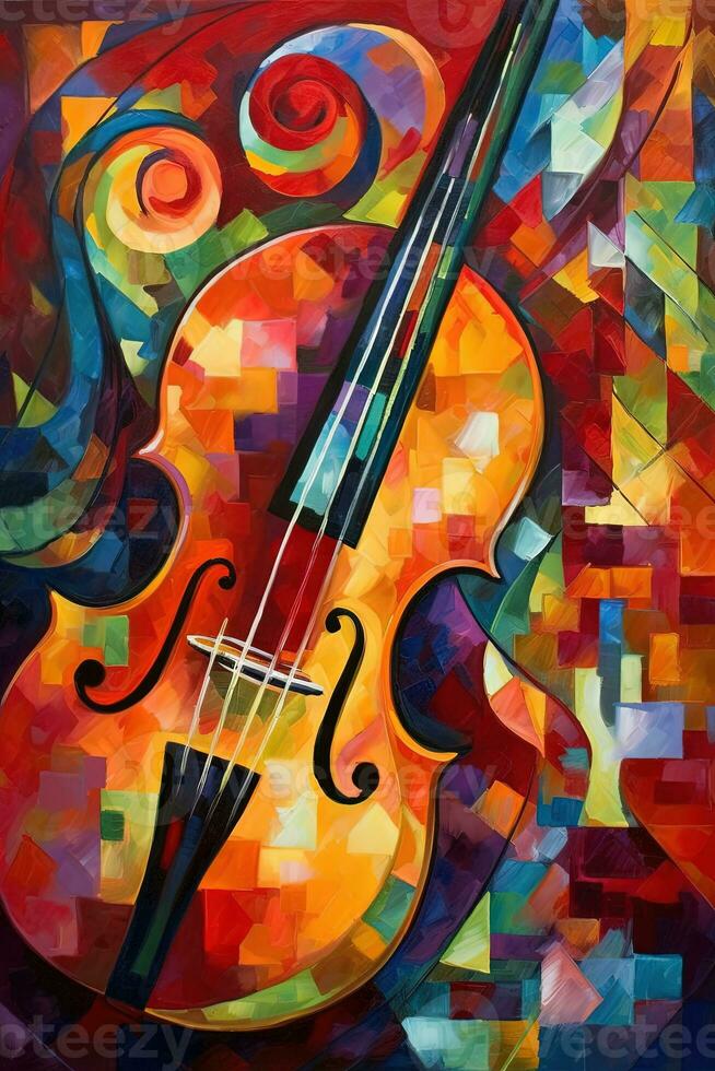 Vibrant Cubist Painting of a Musician or Musical Instrument photo