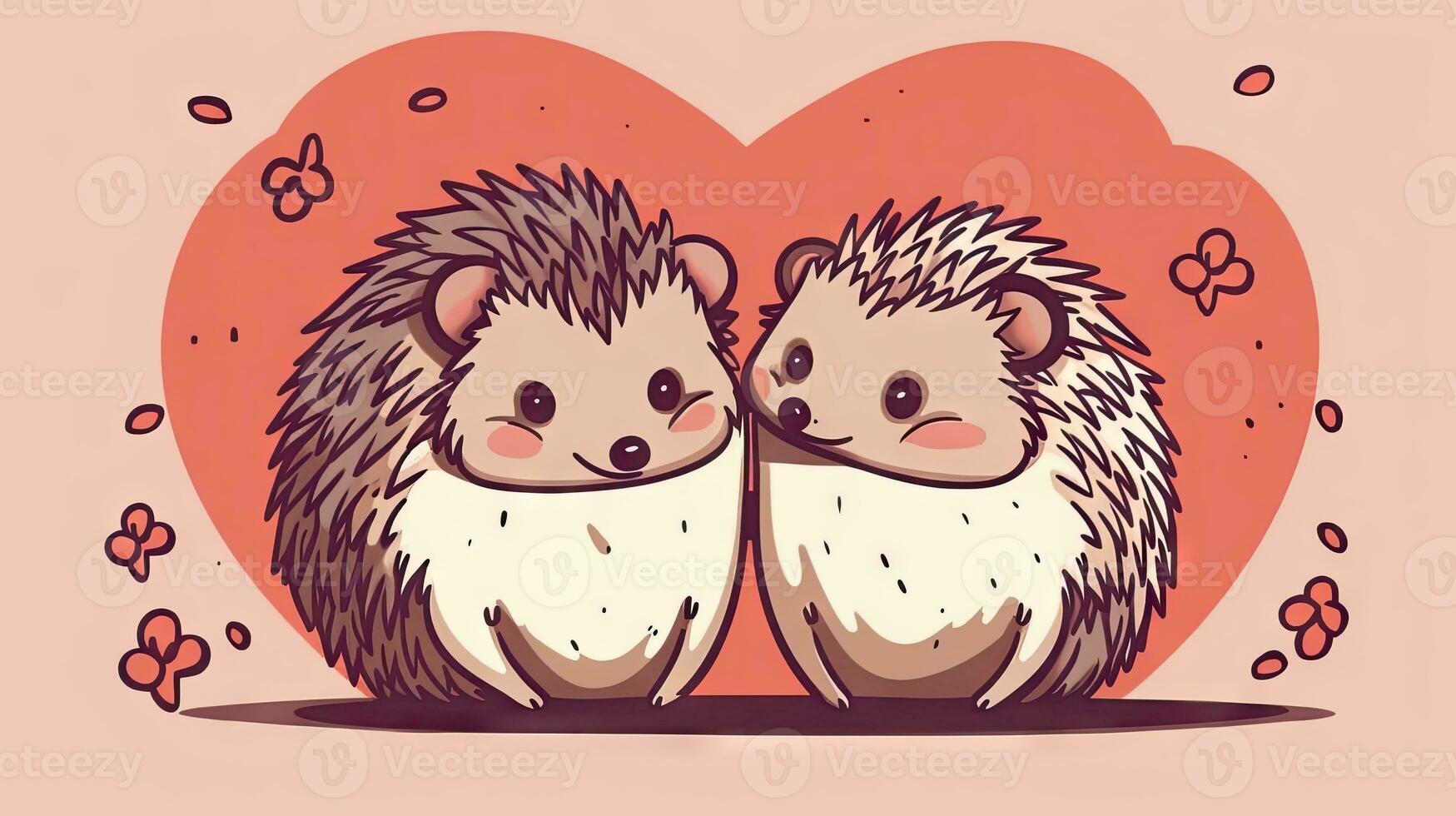 Adorable Hedgehog Couple in Love Holding Hearts photo