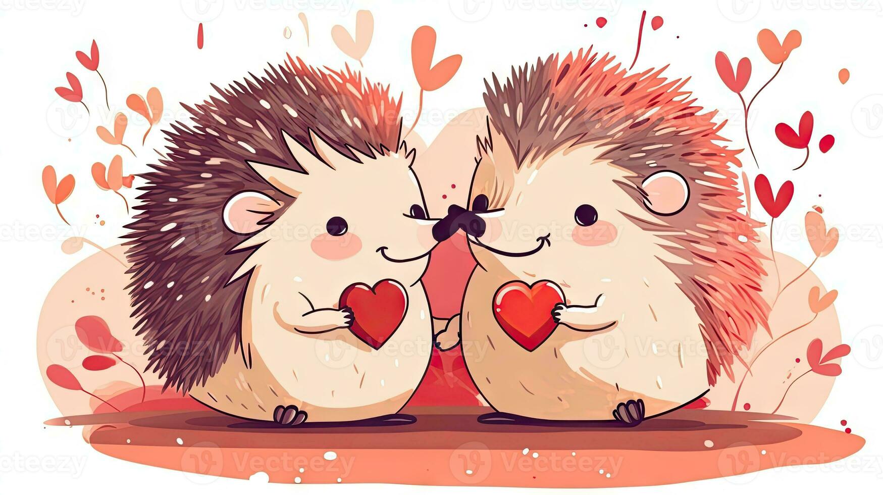 Adorable Hedgehog Couple in Love Holding Hearts photo