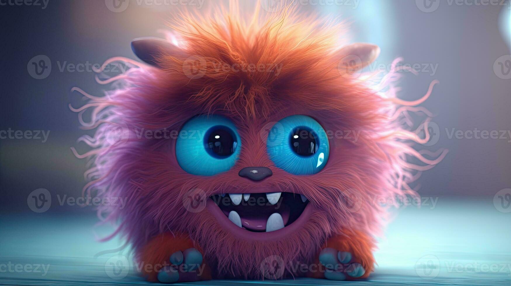 Adorable Furry Monster with Playful Expression photo
