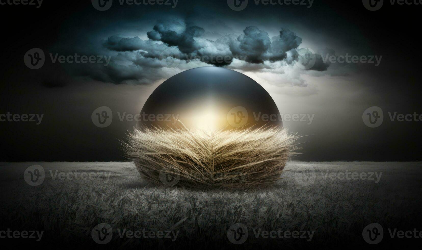 Ethereal Dreamy Landscape with Soft Light Sphere for Posters and Web Generative AI photo