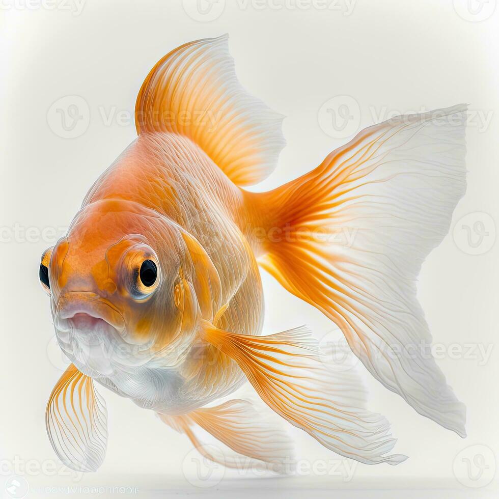 Fancy Goldfish Swimming in Isolation on White Background 29975686