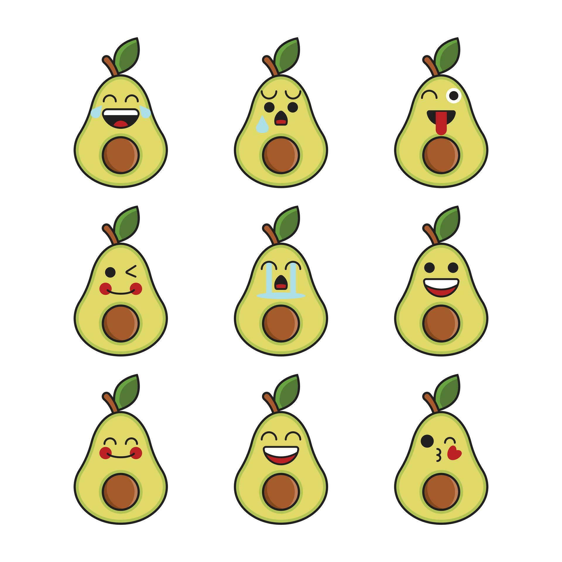 Vector set of fruit emoticons. Cute avocado emoji with face. 29975710