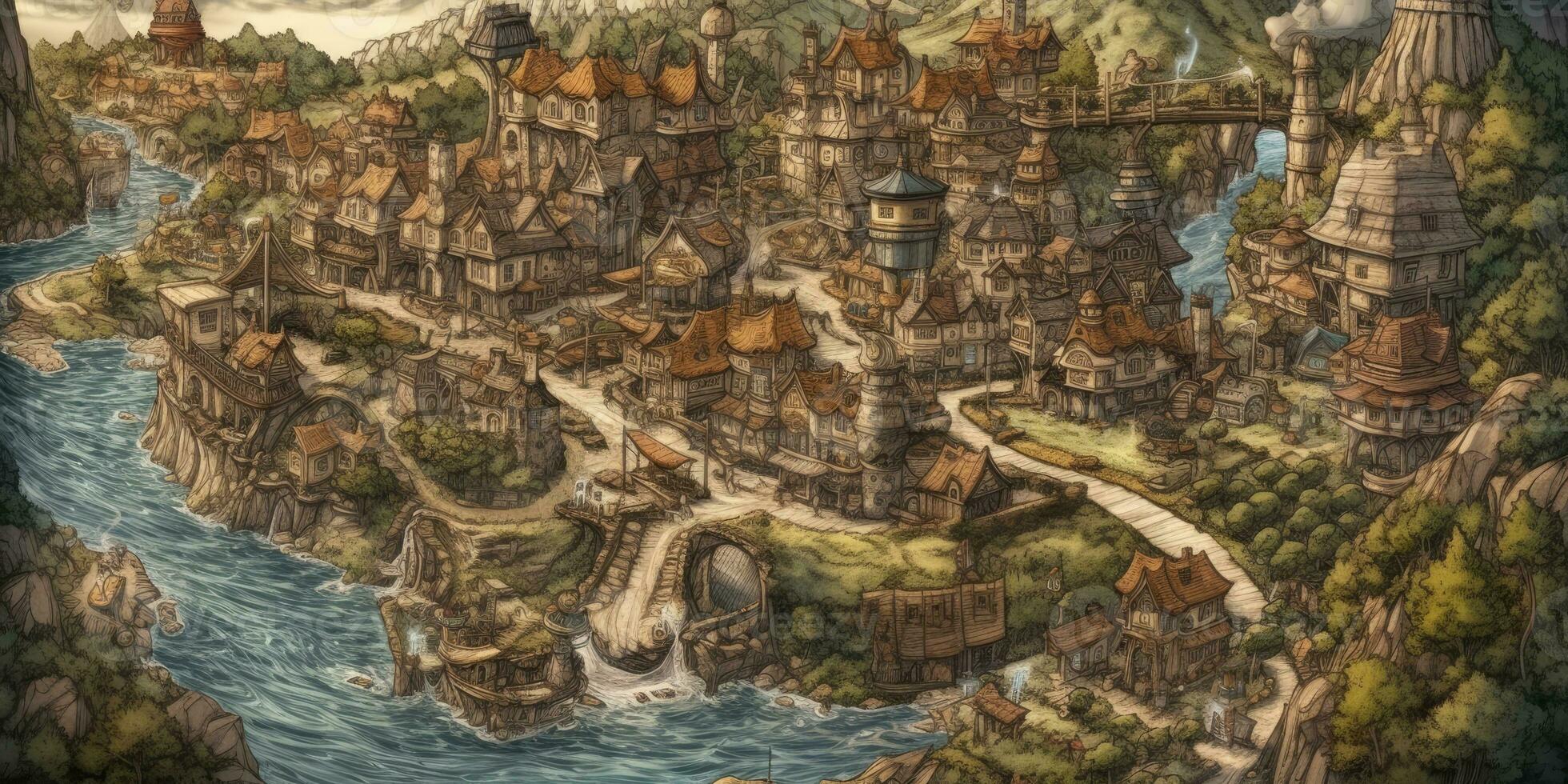 Intricate BaroqueStyle Fantasy Map on Old Parchment with Vivid Colors photo
