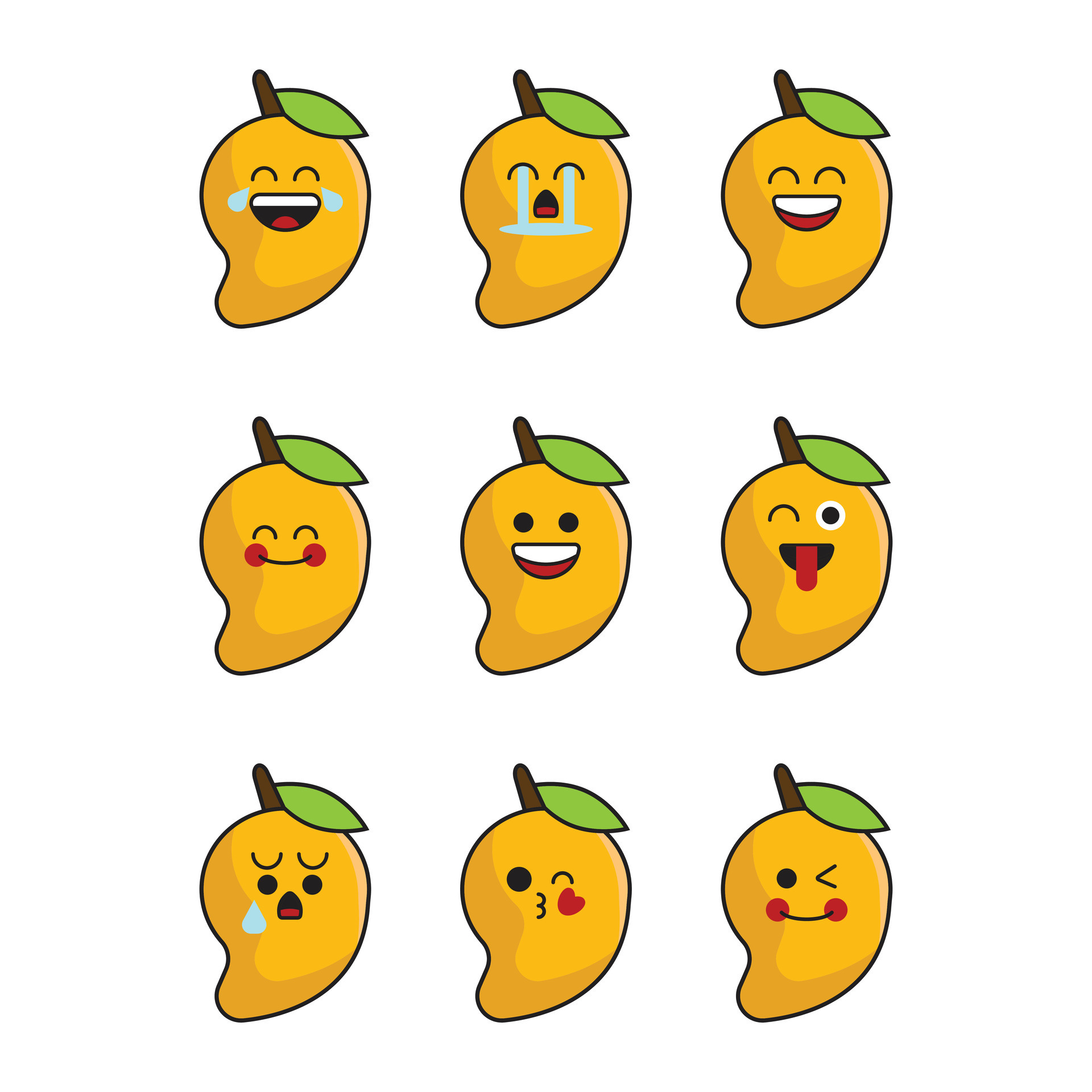 Vector set of fruit emoticons. Cute mango emoji with face. 29975841
