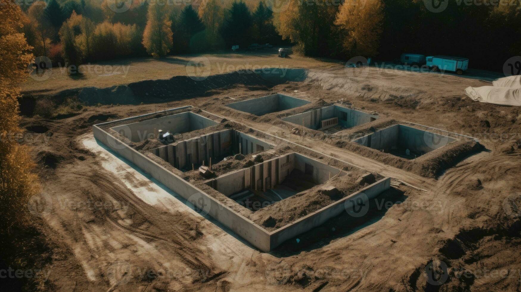 Aerial View of a Large House Foundation photo