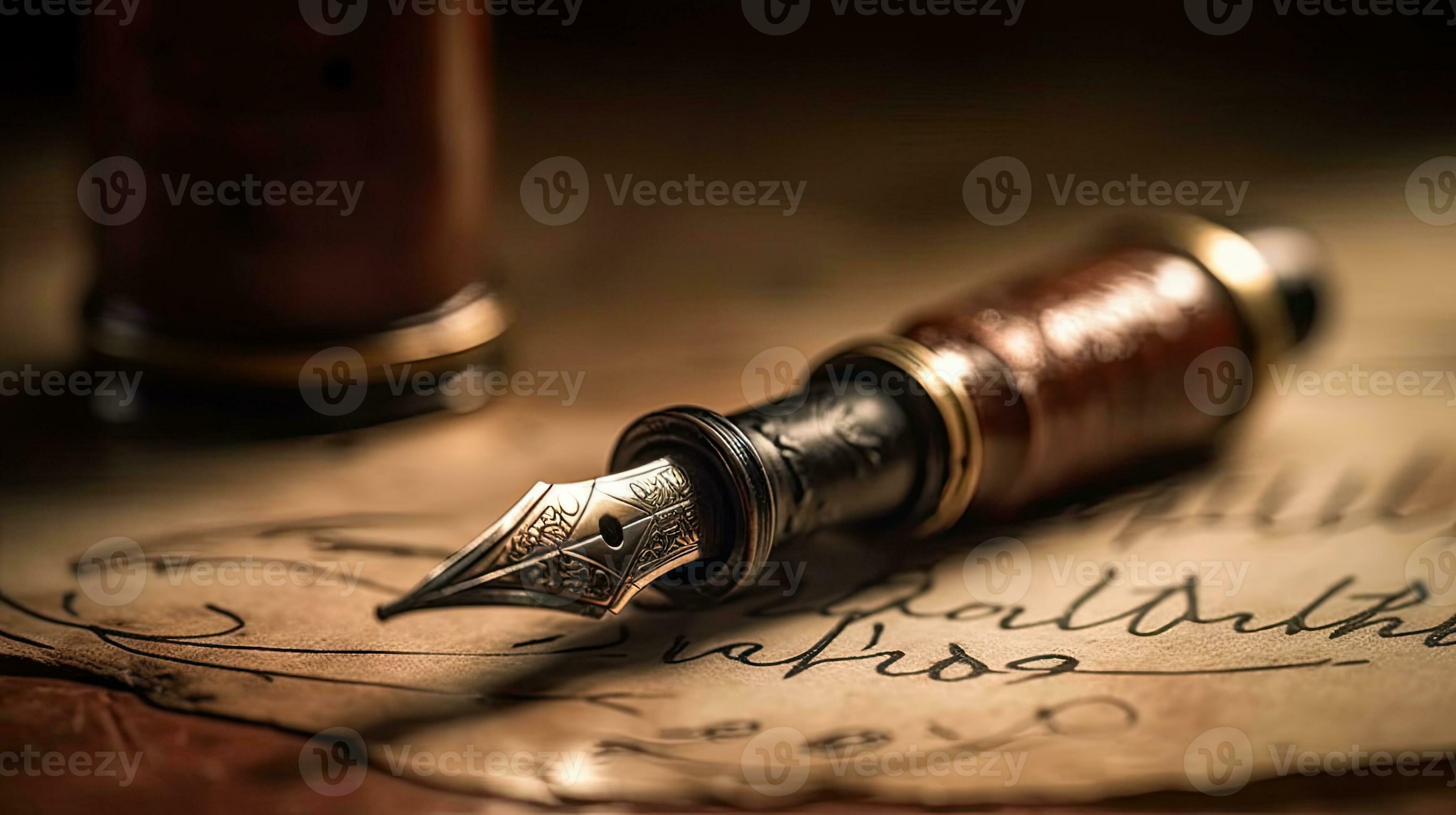 Vintage Fountain Pen Writing on Antique Handwritten Letter in English