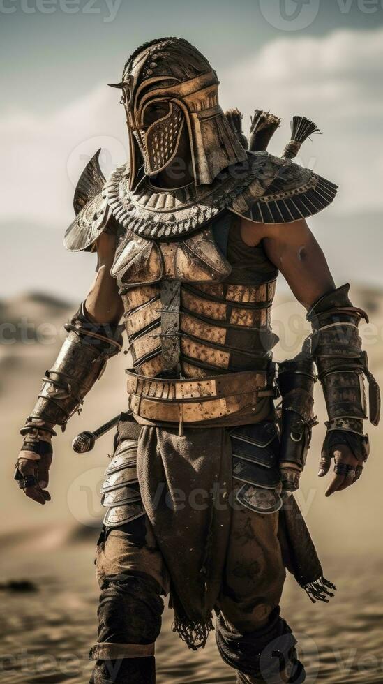 Ancient Egyptian Warrior in Battle with Scars and War Paint photo