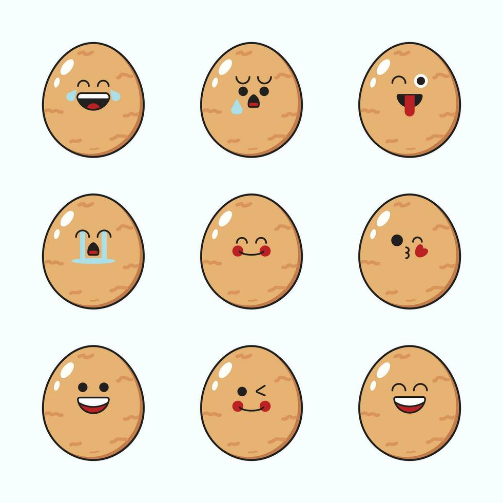 Vector set of vegetable emoticons. Funny potato emoji with face.